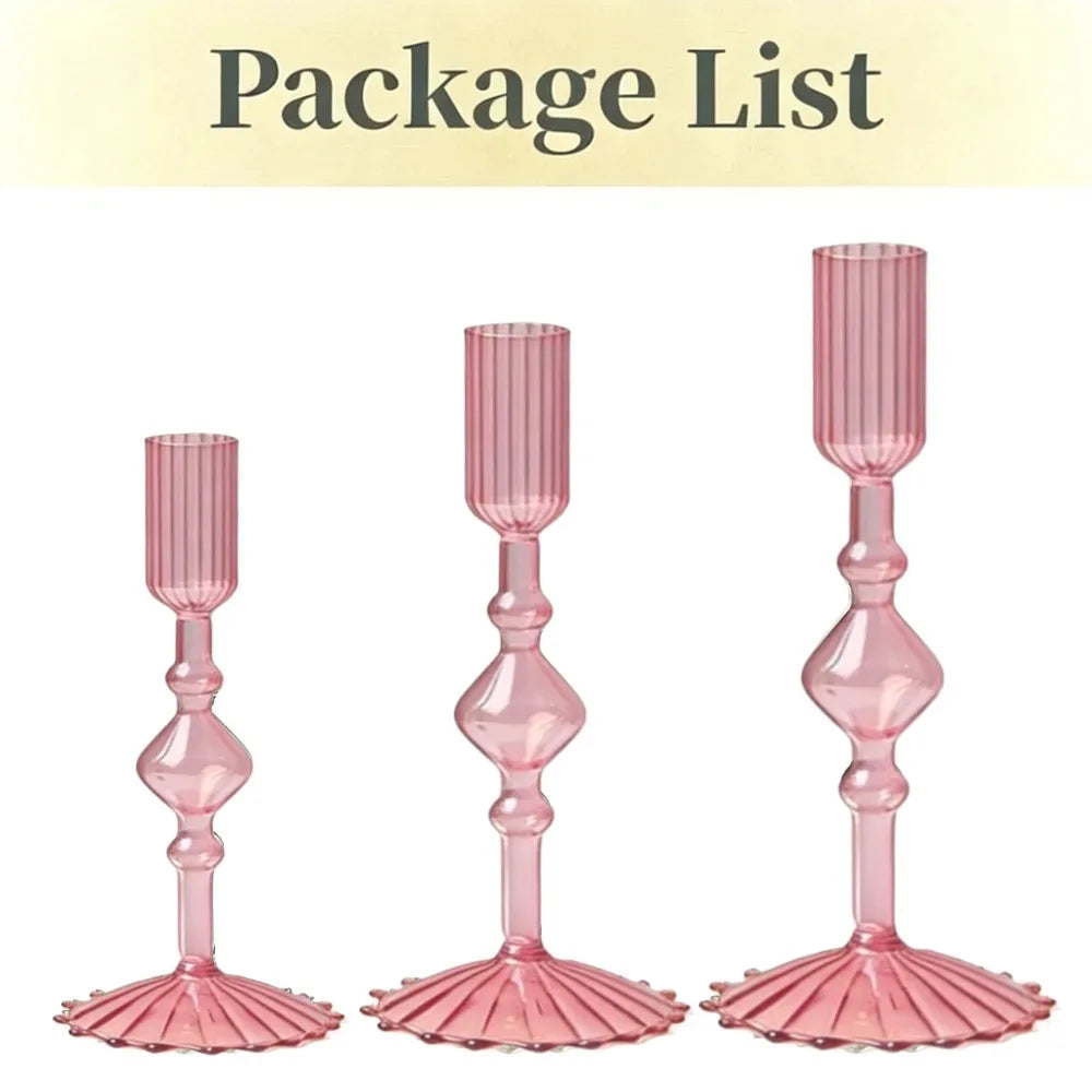 Set de 3 Candelabros de Cristal Ondulados para Velas Cónicas