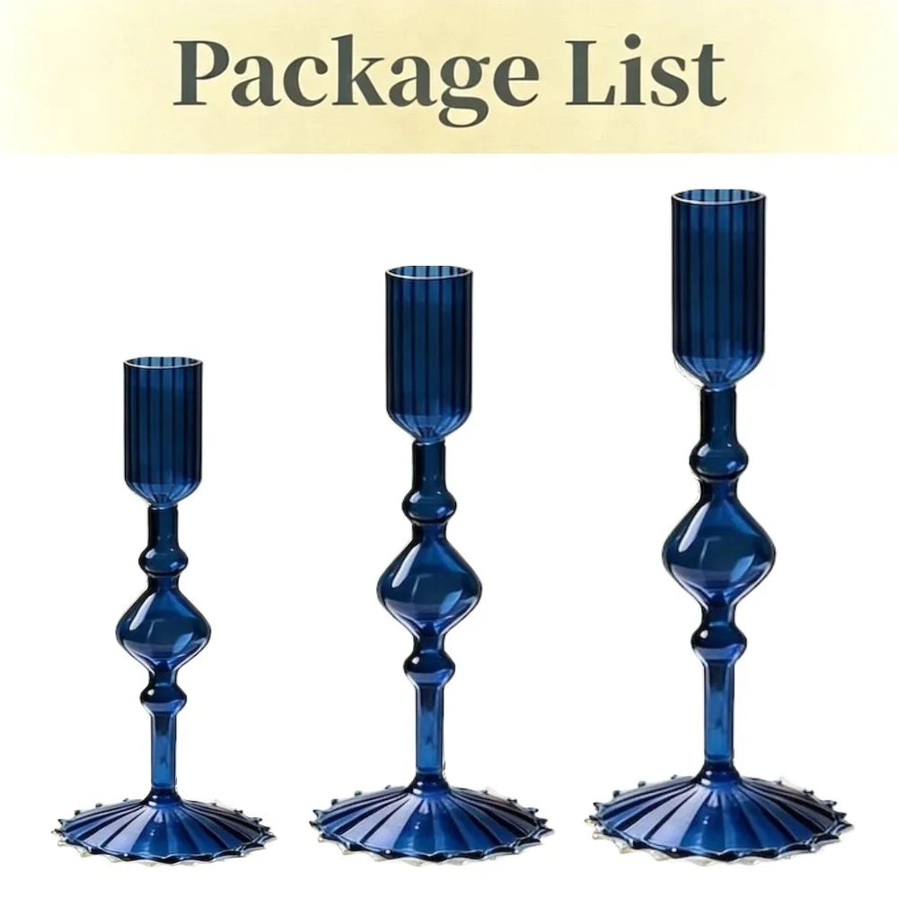 Set de 3 Candelabros de Cristal Ondulados para Velas Cónicas