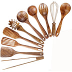 Juego de 10 Utensilios de Cocina de Madera de Teca Natural