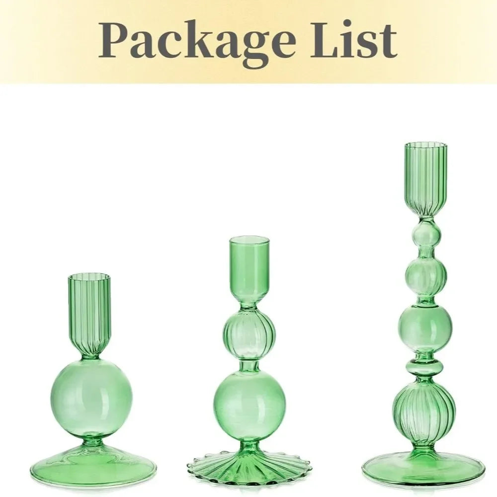 Set de 3 Candelabros de Cristal Ondulados para Velas Cónicas