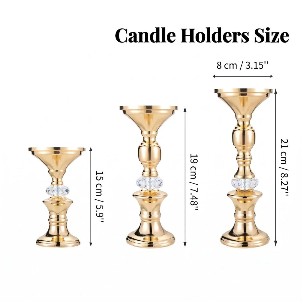 Candelabros de Metal Dorado y Cristal para Velas de Pilar
