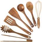 Juego de 10 Utensilios de Cocina de Madera de Teca Natural