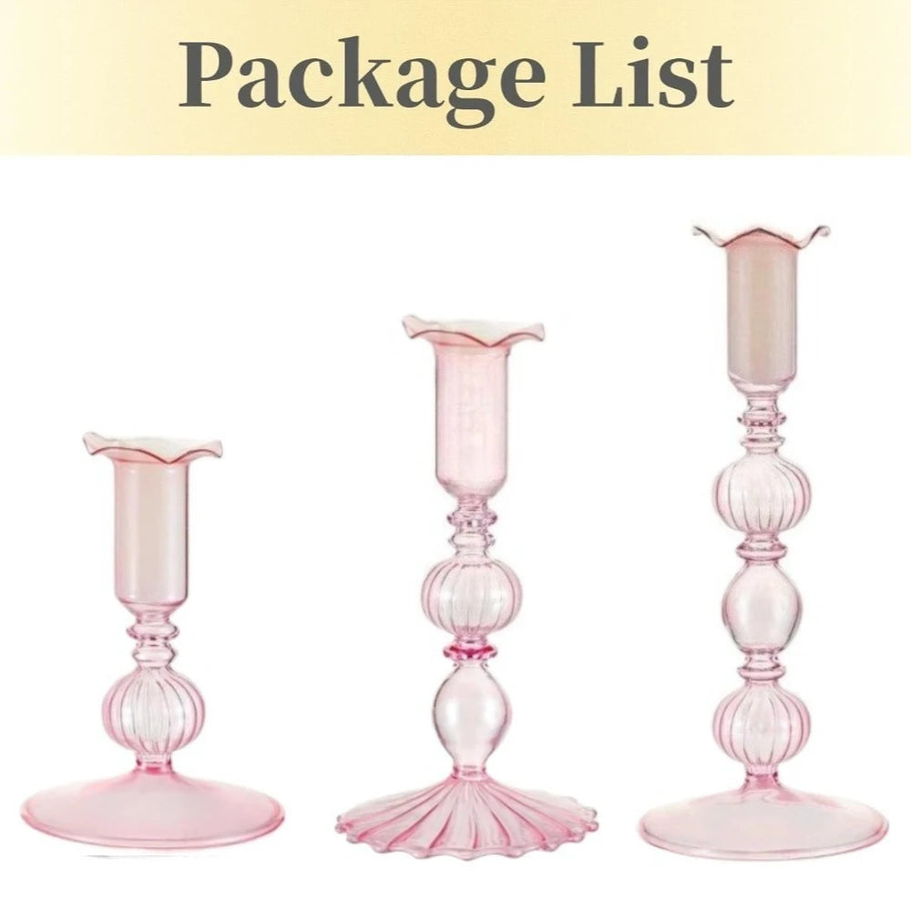 Set de 3 Candelabros de Cristal Ondulados para Velas Cónicas