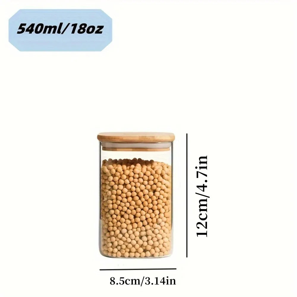 Frascos de Vidrio Herméticos con Tapa de Bambú, Set Apilable