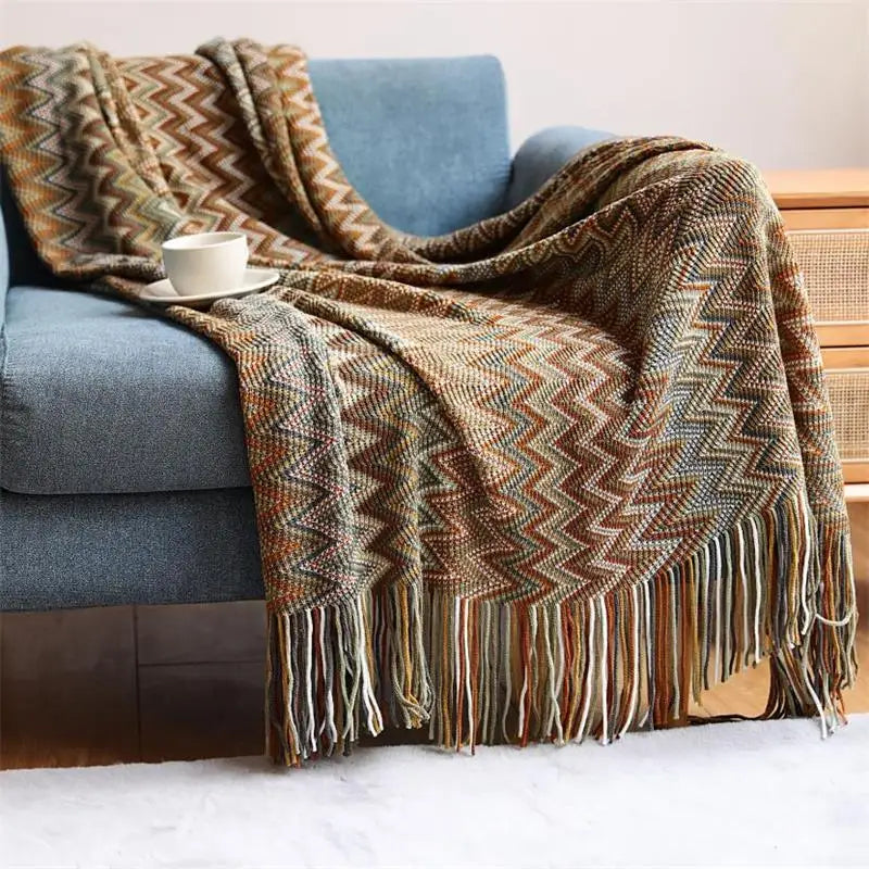 Manta Tejida con Borlas Estilo Bohemio para Sofá y Cama