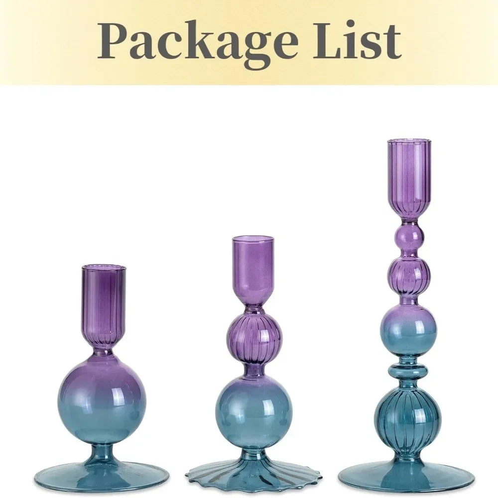 Set de 3 Candelabros de Cristal Ondulados para Velas Cónicas