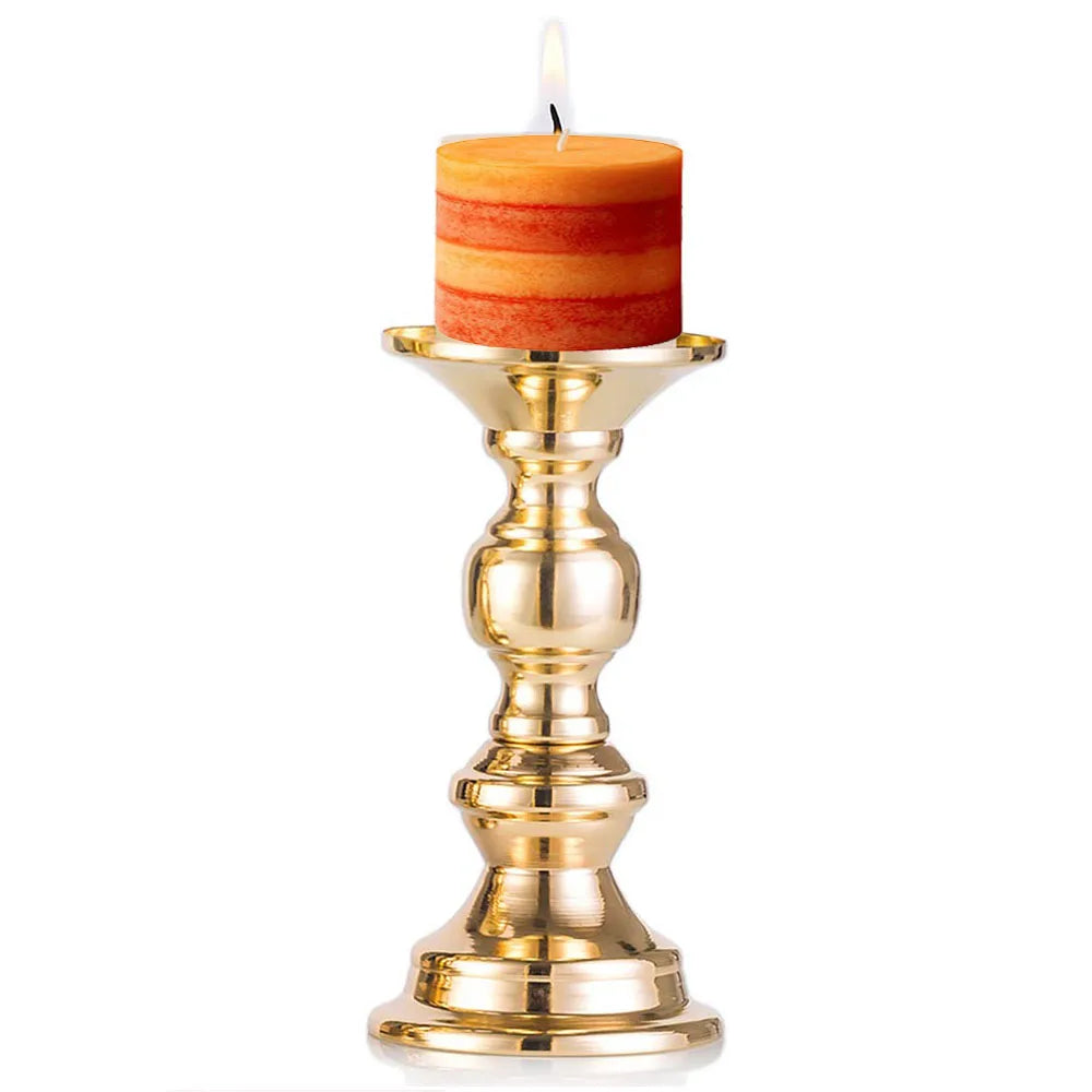 Candelabros de Metal Dorado y Cristal para Velas de Pilar