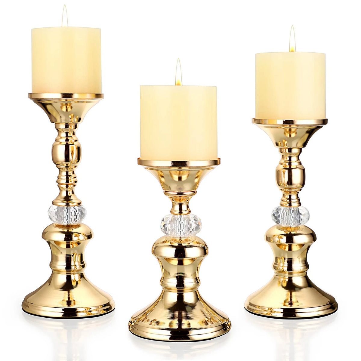 Candelabros de Metal Dorado y Cristal para Velas de Pilar