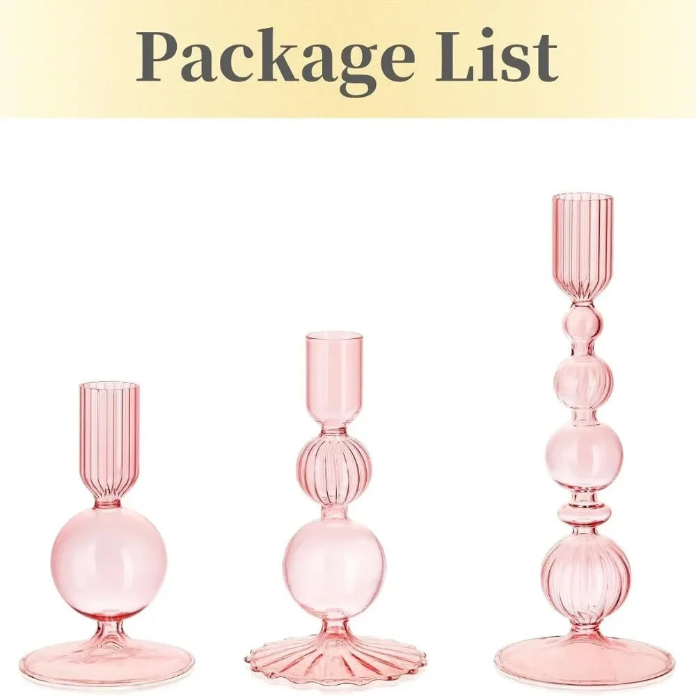 Set de 3 Candelabros de Cristal Ondulados para Velas Cónicas