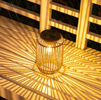 Farol Solar Colgante de Ratán Estilo Boho para Terraza y Jardín