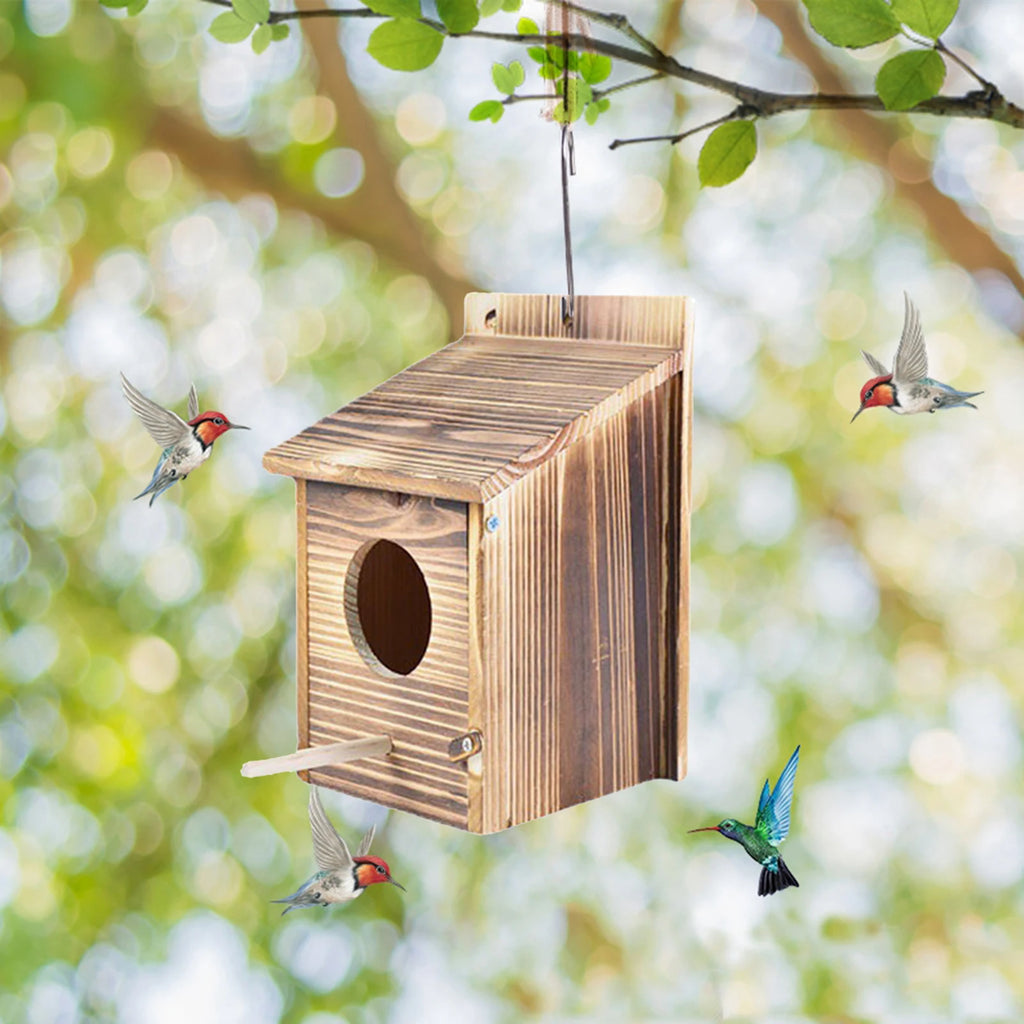 Casa para Pájaros de Madera Natural para Colgar en Jardín y Terraza