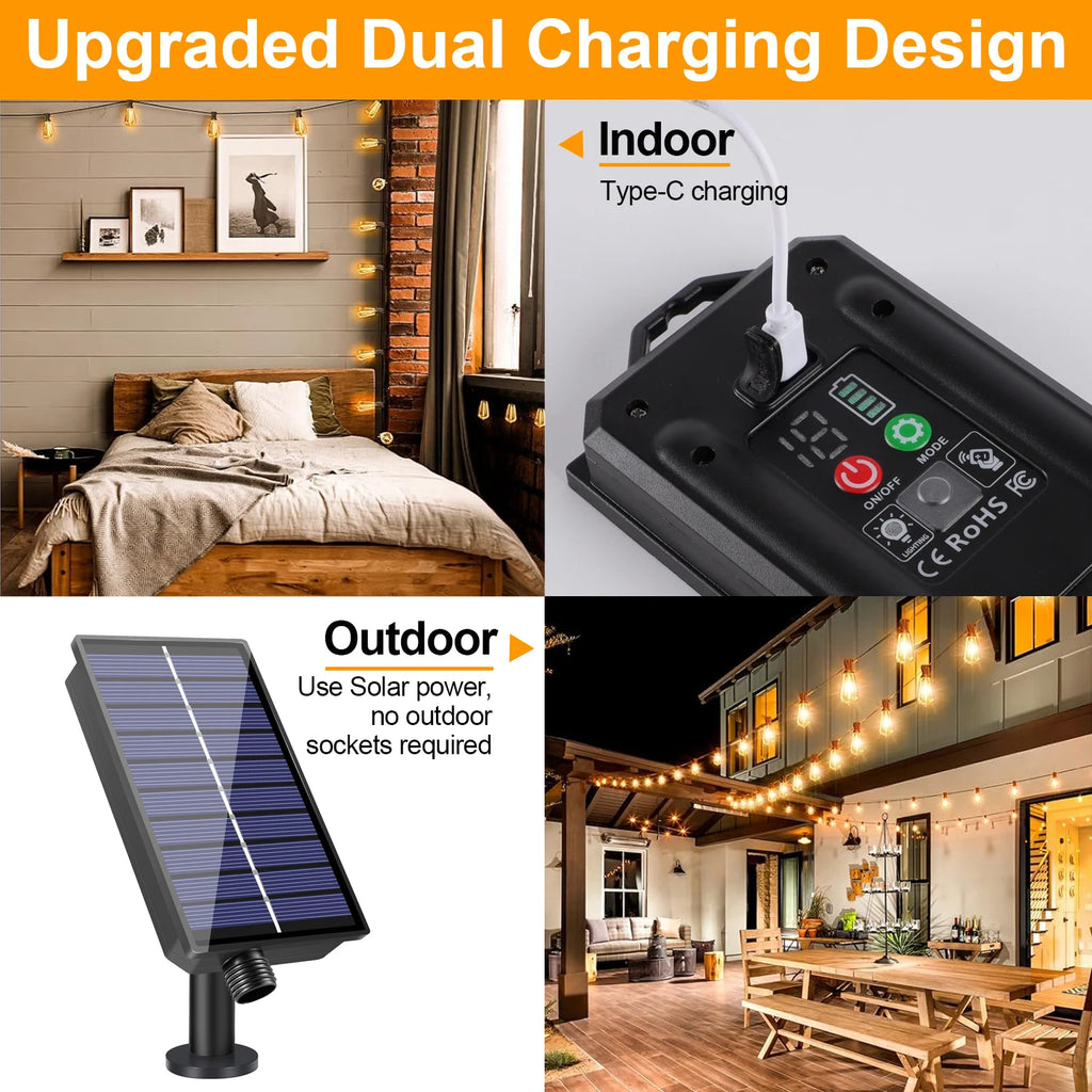 Guirnalda Solar de Focos G40 para Terraza con Control Remoto