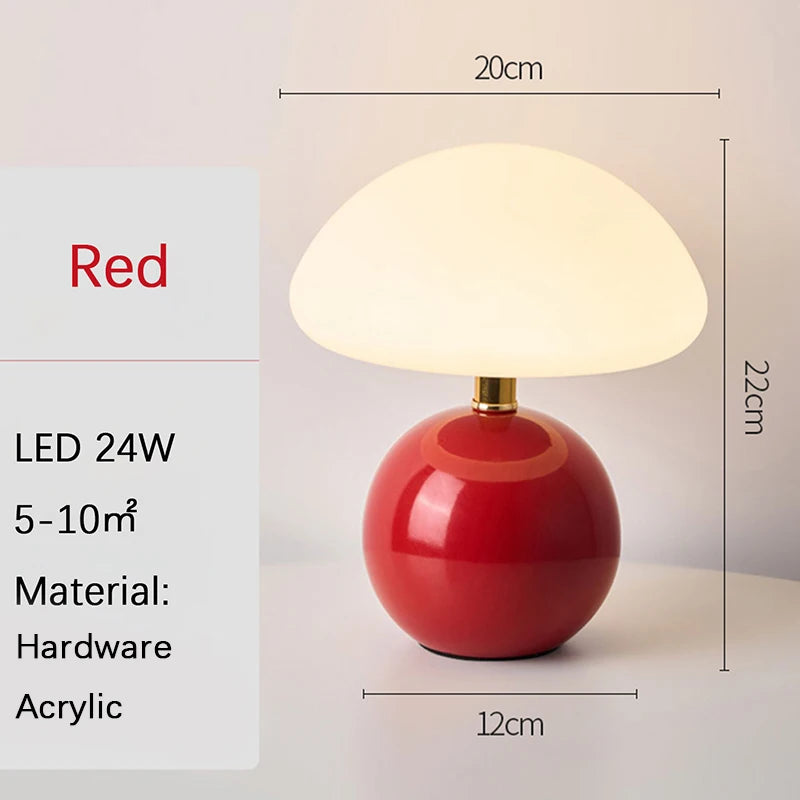 Lámpara de Mesa de Cerámica en Forma de Hongo, Luz LED