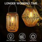 Farol Solar Colgante de Ratán Estilo Boho para Terraza y Jardín
