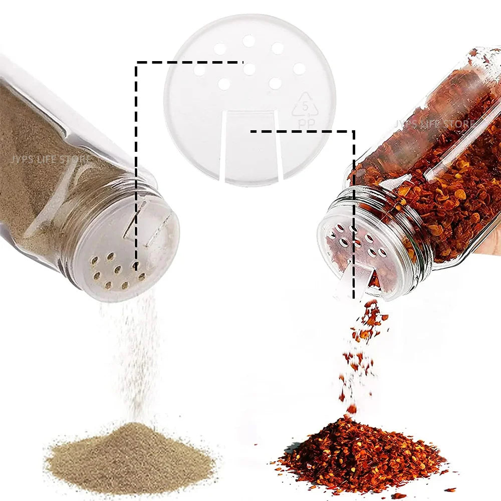 Especieros de Vidrio con Tapa de Bambú, Etiquetas y Embudo